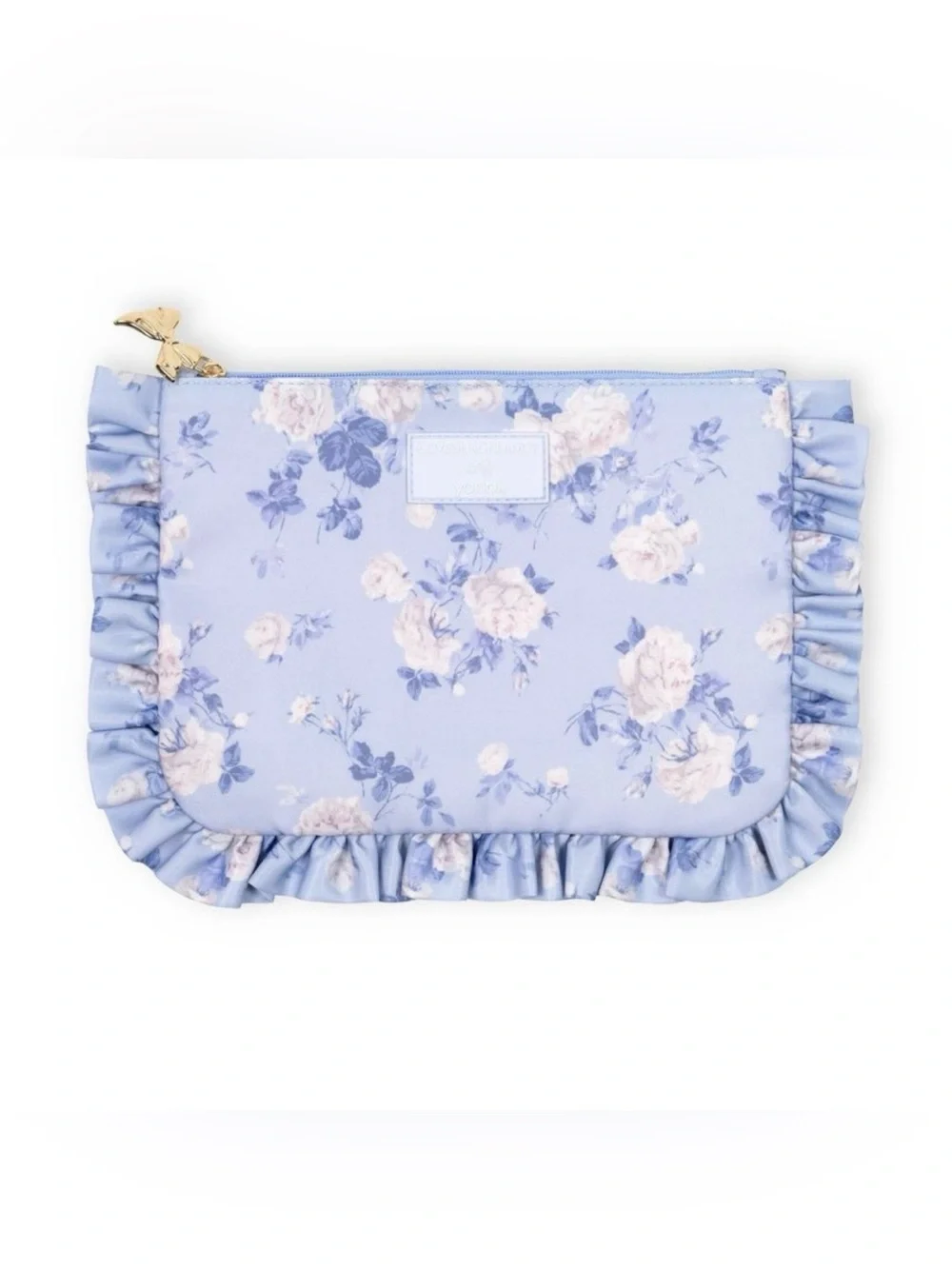 NEW LoveShackFancy Target Yoobi Everblooming Rosettes Flat Zip Pencil Case Blue